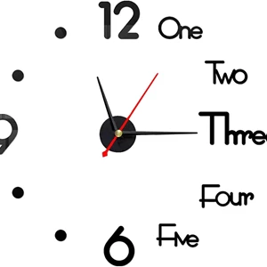 10-20 Inch DIY Wall Clock 3D Frameless Silent Non Ticking, Black Round Battery Operated