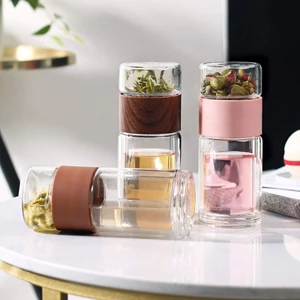 GUOJIMING Double Wall Glass Tea Tumbler with Infuser