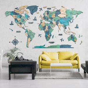 3D Wooden World Map, Housewarming Gift, Wall Art Decor