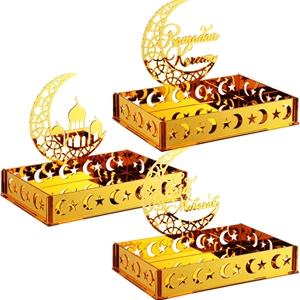 DoubleFill 3 Sets Ramadan Serving Trays Gold Eid Mubarak Decorations