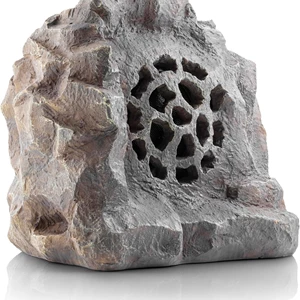 Alpine Corporation Waterproof Bluetooth Solar-Powered Outdoor Wireless Rock Speaker, Gray