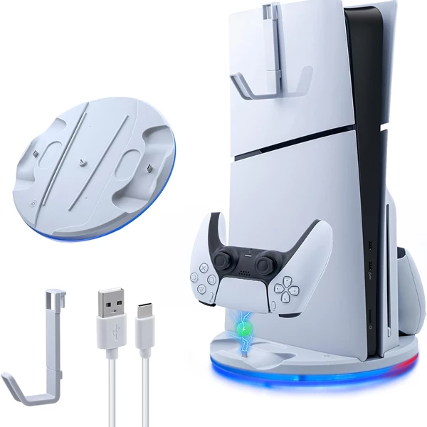 Vertical PS5 Slim Stand with Dual Controller Charger
