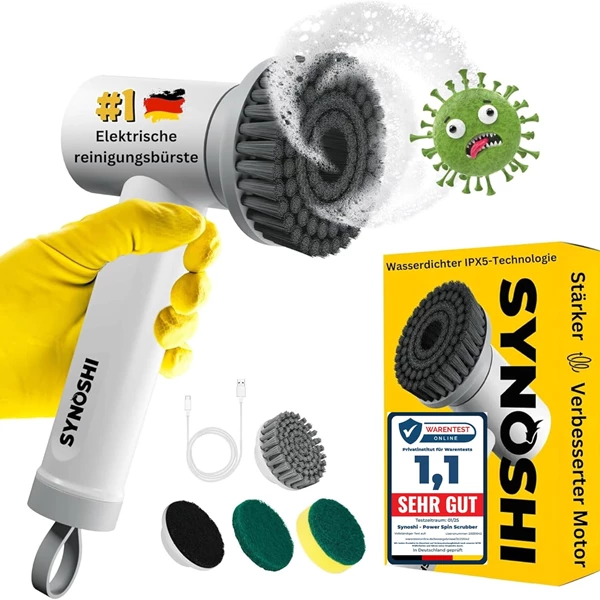 SYNOSHI: Electric Power Spin Scrubber with 3 Heads
