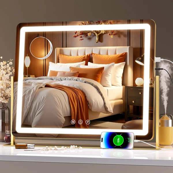 Hasipu Vanity Mirror with Lights, 24" x 18" LED Makeup Mirror