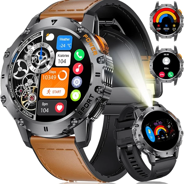 FOXBOX Men's Military Smartwatch with AMOLED Display